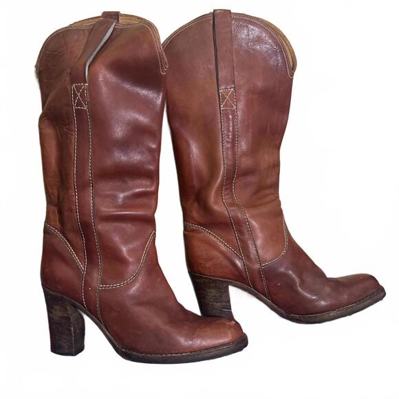 Vero Cuoio Shoes - Vintage Made in Italy Genuine Leather Cognac Stacked Cowgirl Boots Womens 7.5